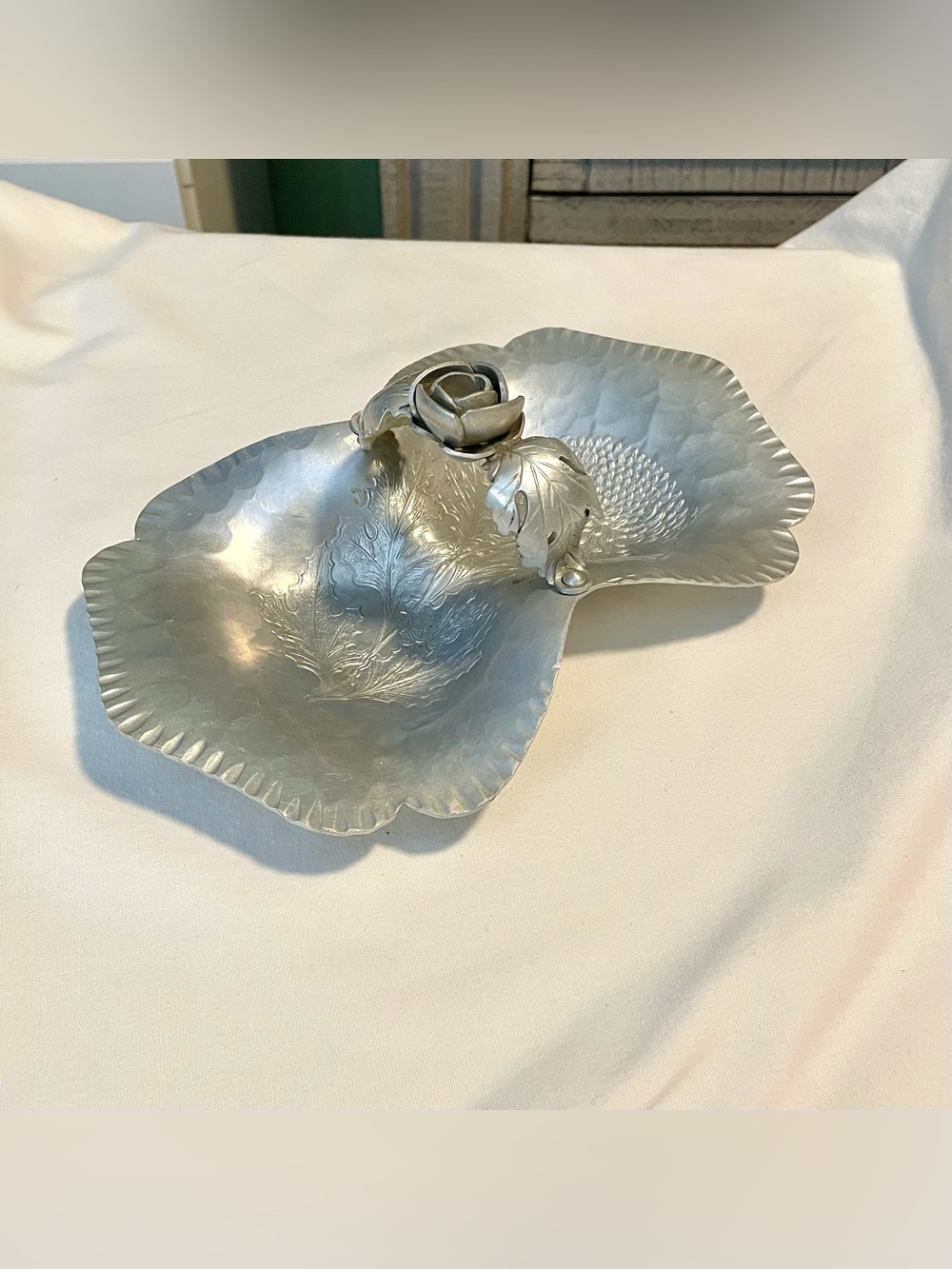 Trade Continental Mark Hand Wrought Aluminum-Silverlook-Rose Handled Dish/Tray